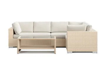 Bahamas utomhus hörnsoffa 5-sits vändbar och bord med hylla - Beige - Products - Utemöbler & utemiljö - Loungemöbler - Loungeset & loungegrupp