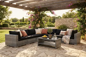 Bahamas utomhus hörnsoffa 7-sits vändbar och bord med hylla - Grå - Products - Utemöbler & utemiljö - Loungemöbler - Loungeset & loungegrupp