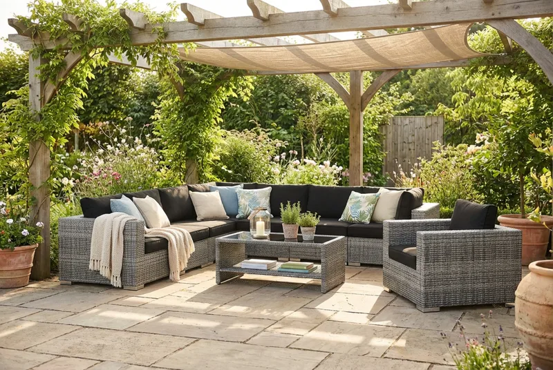 Bahamas utomhus hörnsoffa 8-sits vändbar med fåtölj och bord med hylla - Grå - Products - Utemöbler & utemiljö - Loungemöbler - Loungeset & loungegrupp