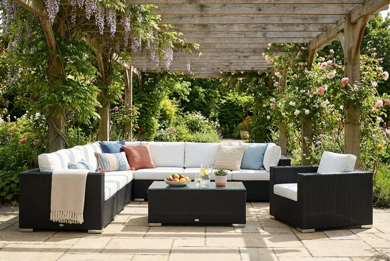 Bahamas utomhus hörnsoffa 8-sits vändbar med fåtölj och bord - Svart - Products - Utemöbler & utemiljö - Loungemöbler - Loungeset & loungegrupp