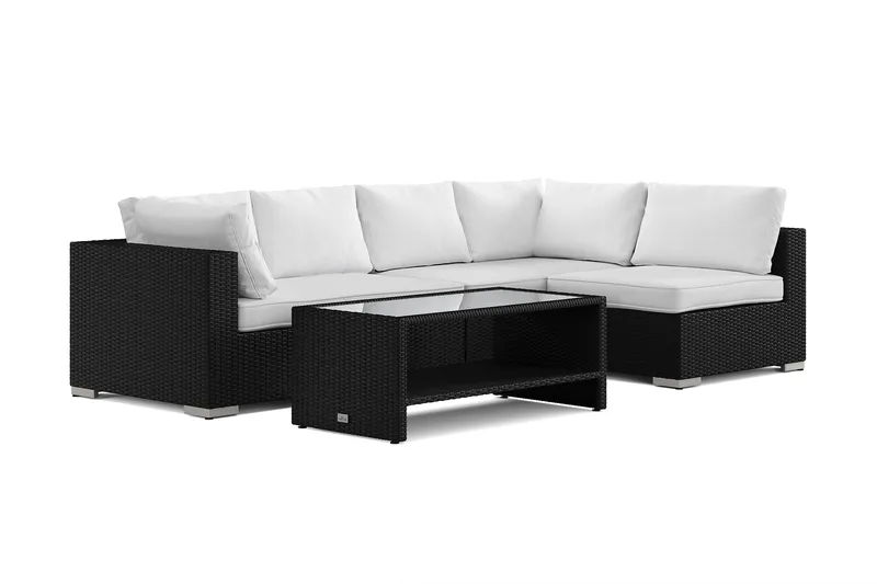 Bahamas utomhus loungegrupp 5-sits med vändbar schäslong och bord med hylla, Svart