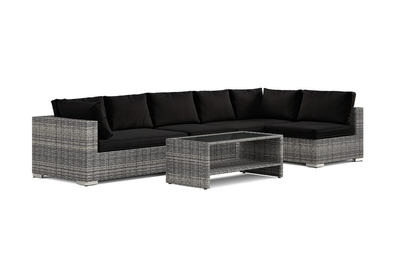 Bahamas utomhus loungegrupp 6-sits med vändbar schäslong och bord med hylla, Grå