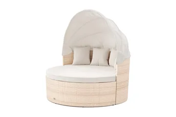 Florens Rund dubbel Solsäng med tak - Soffbord med glasskiva i konstrotting - Beige - Products - Utemöbler & utemiljö - Loungemöbler - Solbädd
