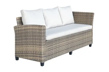 James Light Stor L-formad vändbar loungegrupp utomhus i konstrotting med förvaring och vita dynor - Brun / Beige - Products - Utemöbler & utemiljö - Loungemöbler - Loungeset & loungegrupp