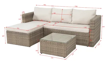 Mendoza l-formad 4-sits soffgrupp i konstrotting för altan och terrass - Brun / Beige dynor - Products - Utemöbler & utemiljö - Loungemöbler - Loungeset & loungegrupp