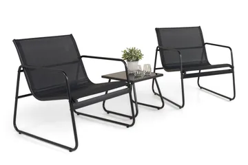 Pelanda Caféset Utomhus - Bord med frostad glasskiva och fåtöljer i stål - Svart - Products - Utemöbler & utemiljö - Loungemöbler - Loungeset & loungegrupp