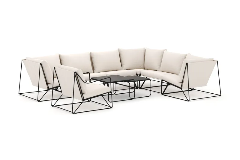 Usteryd utomhus L-soffa 7-sits vändbar med fåtölj - Svart/Beige - Products - Utemöbler & utemiljö - Loungemöbler - Loungeset & loungegrupp