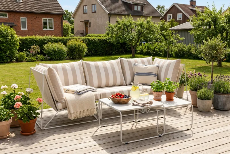 Usteryd utomhus rak 3-sits soffa - Beige/Striped - Products - Utemöbler & utemiljö - Loungemöbler - Loungeset & loungegrupp