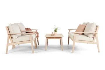 Wagnera Liten Soffgrupp utomhus - 2-sits soffa med 2 fåtöljer och soffbord i trä akacia - Beige - Products - Utemöbler & utemiljö - Loungemöbler - Loungeset & loungegrupp