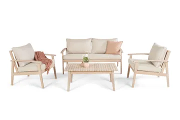 Wagnera Liten Soffgrupp utomhus - 2-sits soffa med 2 fåtöljer och soffbord i trä akacia - Beige - Products - Utemöbler & utemiljö - Loungemöbler - Loungeset & loungegrupp