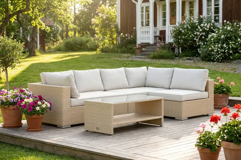 Bahamas Soffbord med hylla Utomhus 113 cm Konstrotting - Beige - Products - Utemöbler & utemiljö - Utebord & trädgårdsbord - Loungebord & soffbord utomhus