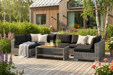 Bahamas Soffbord med hylla Utomhus 113 cm Konstrotting - Grå - Products - Utemöbler & utemiljö - Utebord & trädgårdsbord - Loungebord & soffbord utomhus