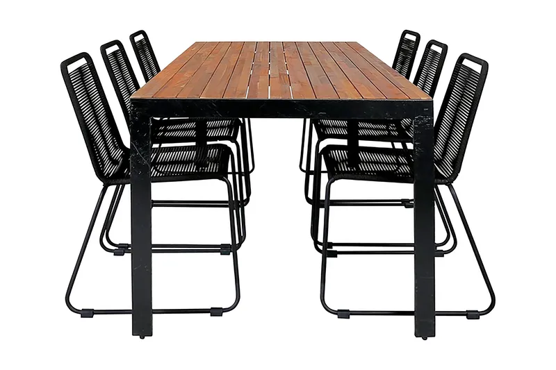 Bois Matgrupp Utomhus 205cm + 6 Lindos Stapelbara Matstolar - Svart/Grå - Products - Utemöbler & utemiljö - Utegrupp - Matgrupp utomhus