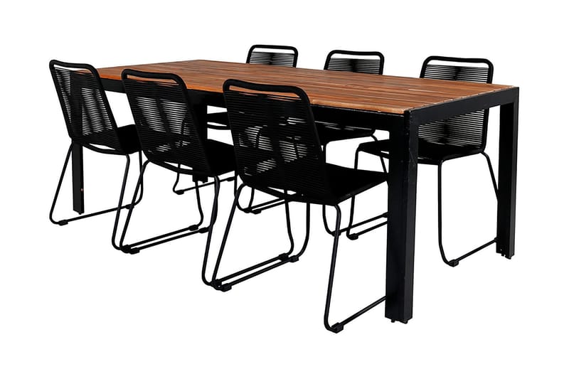 Bois Matgrupp Utomhus 205cm + 6 Lindos Stapelbara Matstolar - Svart/Grå - Products - Utemöbler & utemiljö - Utegrupp - Matgrupp utomhus