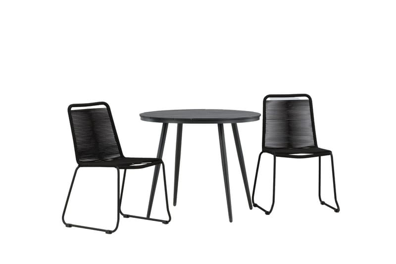 Break Cafégrupp Rund 90 cm + 2 Lindos Stapelbar Stol - Svart - Products - Utemöbler & utemiljö - Utegrupp - Cafegrupp & cafeset