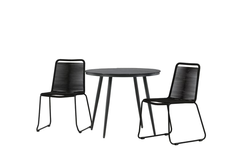 Break Cafégrupp Rund 90 cm + 2 Lindos Stapelbar Stol - Svart - Products - Utemöbler & utemiljö - Utegrupp - Cafegrupp & cafeset