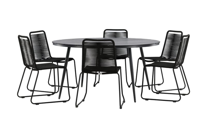 Break Matgrupp Utomhus Rund Ø150cm + 6 Lindos Stapelbara Matstolar - Svart - Products - Utemöbler & utemiljö - Utegrupp - Matgrupp utomhus