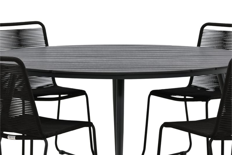 Break Matgrupp Utomhus Rund Ø150cm + 6 Lindos Stapelbara Matstolar - Svart - Products - Utemöbler & utemiljö - Utegrupp - Matgrupp utomhus