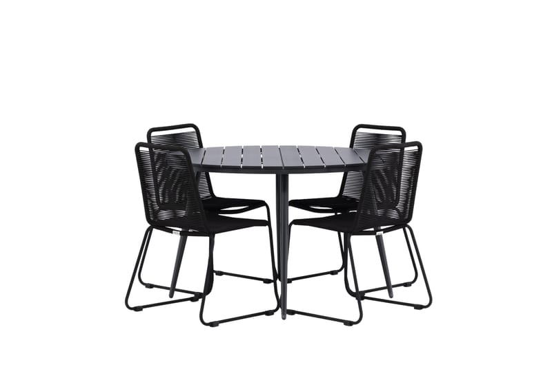 Break Matgrupp Utomhus Rund 120 cm + 4 Lindos Stapelbar Stol - Svart - Products - Utemöbler & utemiljö - Utegrupp - Matgrupp utomhus