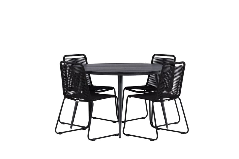 Break Matgrupp Utomhus Rund 120 cm + 4 Lindos Stapelbar Stol - Svart - Products - Utemöbler & utemiljö - Utegrupp - Matgrupp utomhus