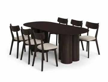 Juno Matgrupp 220 cm rektangulärt i Rökt Ek med 6 Amelia Matstolar med Dyna, Rökt Ek/Beige
