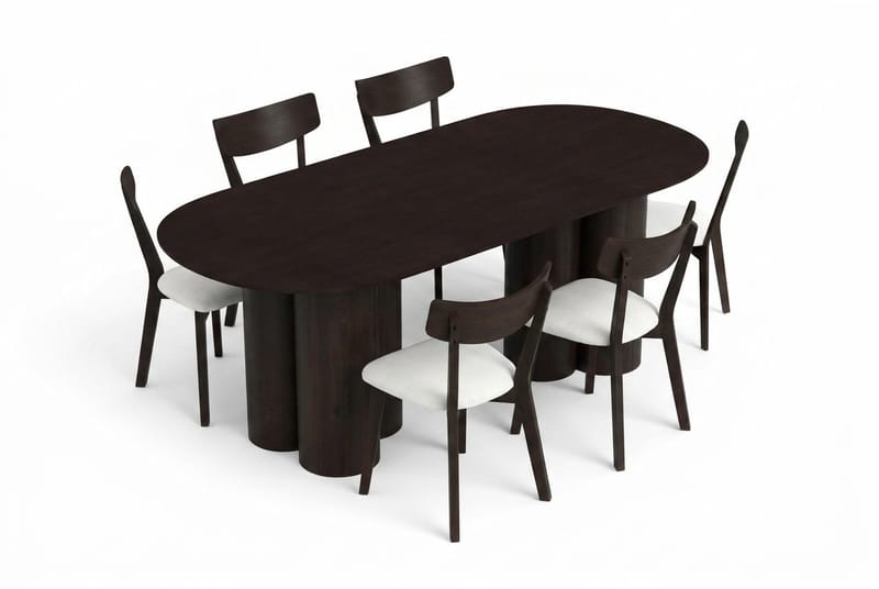 Juno Matgrupp 220 cm rektangulärt i Rökt Ek med 6 Amelia Matstolar med Dyna - Rökt Ek/Beige - Products - Utemöbler & utemiljö - Utegrupp - Matgrupp utomhus