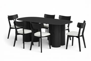 Juno Matgrupp 220 cm rektangulärt i Svart med 6 Amelia Matstolar med Dyna - Svart/Beige - Products - Utemöbler & utemiljö - Utegrupp - Matgrupp utomhus
