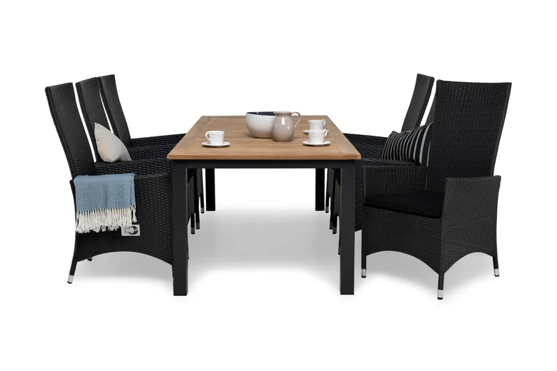 Las Vegas Matgrupp Utomhus 220-280 + 6 Jenny Ställbar Fåtölj, Inkl Dyna Svart/Teak