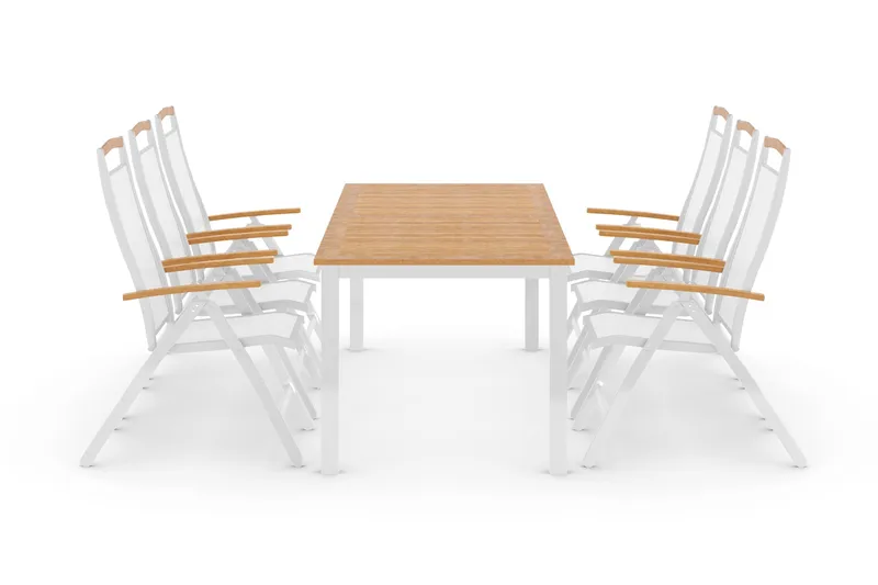 Las Vegas Matgrupp Utomhus 220-280 + 6 Positionsstol Lyx, Teak/Vit