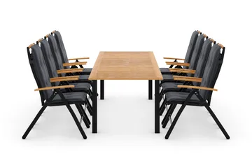 Las Vegas Matgrupp Utomhus 220-280 + 8 Positionsstol Lyx m Dyna - Svart/Teak/Grå - Products - Utemöbler & utemiljö - Utegrupp - Matgrupp utomhus