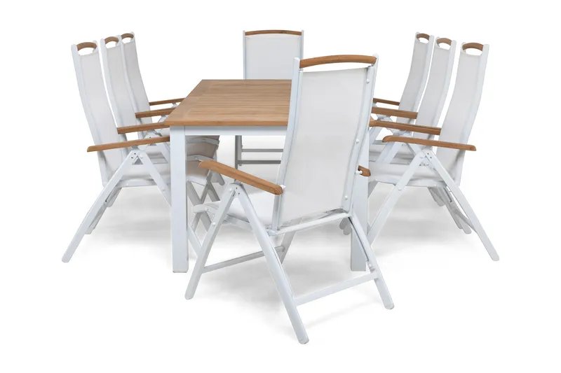 Las Vegas Matgrupp Utomhus 220-280 + 8 Positionsstol Lyx - Vit/Teak/Vit/Teak - Products - Utemöbler & utemiljö - Utegrupp - Matgrupp utomhus
