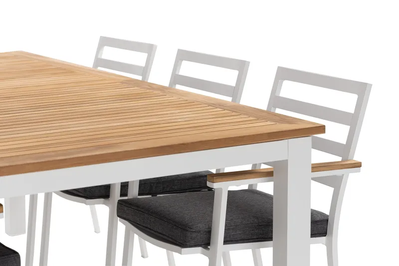 Las Vegas Matgrupp Utomhus 220-280 cm + 6 Oliver Matstol - Teak/Vit - Products - Utemöbler & utemiljö - Utegrupp - Matgrupp utomhus