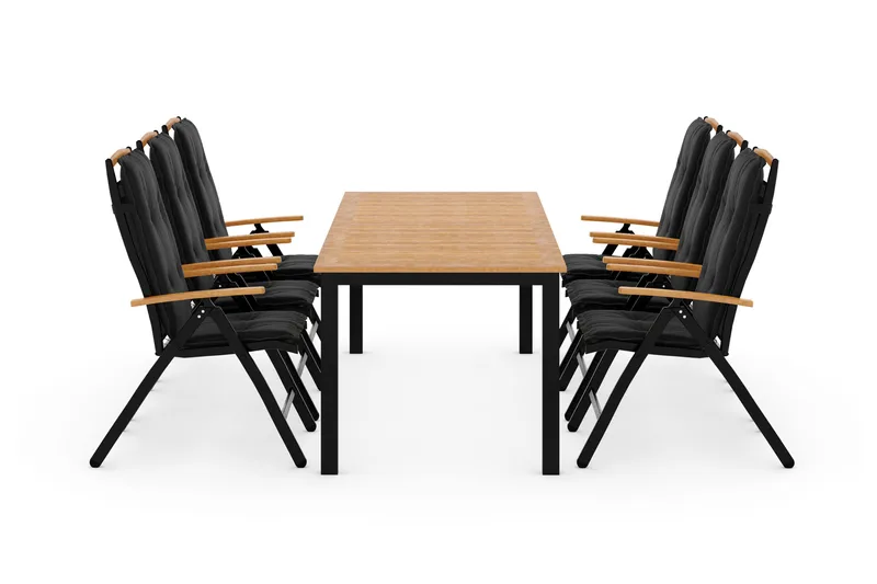 Las Vegas Matgrupp Utomhus 220-280x100+ 6 Stolar m Dyna - Svart/Teak - Products - Utemöbler & utemiljö - Utegrupp - Matgrupp utomhus
