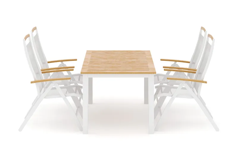 Las Vegas utomhus matgrupp förlängningsbart 152-210x90 cm med 4 Las Vegas positionsstolar, Vit