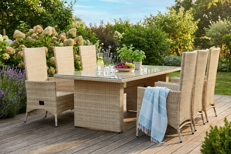 Majestic Matgrupp Utomhus 210 + 6 Jenny Ställbar Fåtölj Comfort Garden Beige - Products - Utemöbler & utemiljö - Utegrupp - Matgrupp utomhus