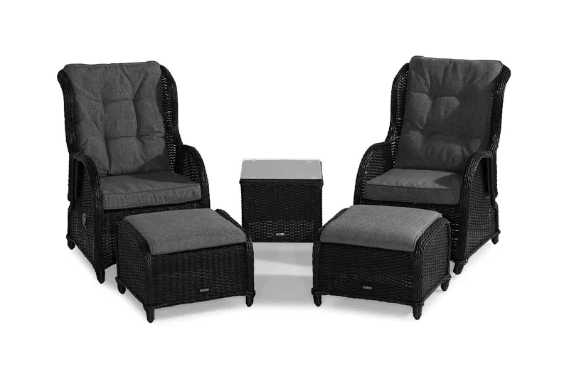 Marcus Caféset med 2 Reclinerfåtöljer Utomhus m Dyna - Svart - Products - Utemöbler & utemiljö - Utegrupp - Cafegrupp & cafeset