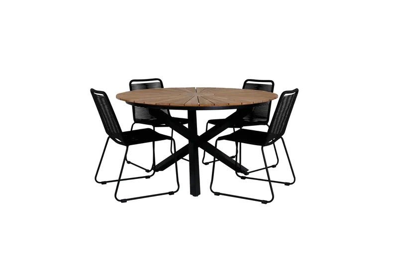 Mexico Matgrupp Utomhus Rund Ø140cm + 4 Lindos Stolar - Svart/Gul - Products - Utemöbler & utemiljö - Utegrupp - Matgrupp utomhus