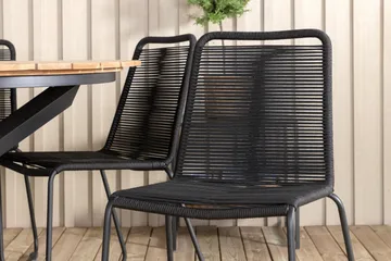 Mexico Matgrupp Utomhus Rund Ø140cm + 6 Lindos Stapelbara Matstolar - Svart - Products - Utemöbler & utemiljö - Utegrupp - Matgrupp utomhus