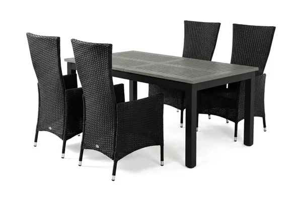 Monaco förlängningsbar matgrupp utomhus inkl. iläggskiva 150-250 cm med 4 Jenny ställbar matstol - Svart/Grå - Products - Utemöbler & utemiljö - Utegrupp - Matgrupp utomhus