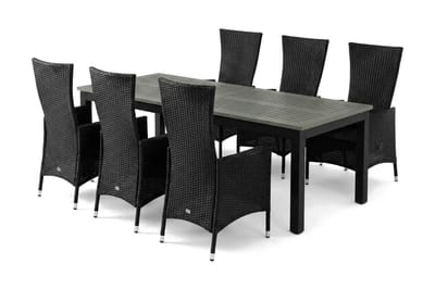 Monaco förlängningsbar matgrupp utomhus inkl. iläggskiva 210-310 cm med 6 Jenny ställbar matstol - Svart/Grå - Products - Utemöbler & utemiljö - Utegrupp - Matgrupp utomhus