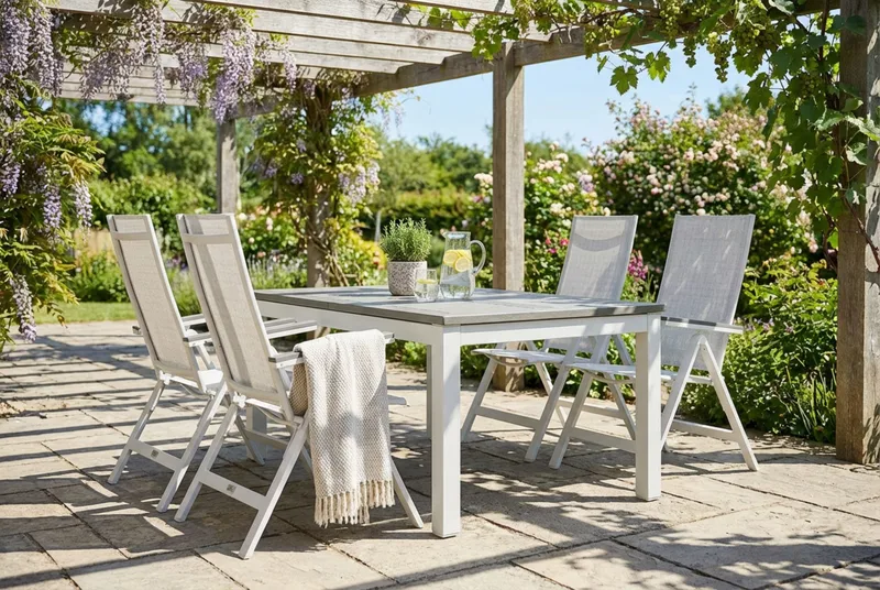Monaco utomhus matgrupp förlängningsbart 150-250x90 med 4 Monaco Light positionsstolar - Vit/Grå - Products - Utemöbler & utemiljö - Utegrupp - Matgrupp utomhus