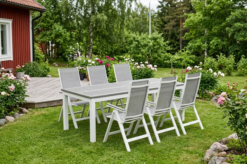 Monaco utomhus matgrupp förlängningsbart 210/310x90 med 6 Monaco Light positionsstolar - Vit/Grå - Products - Utemöbler & utemiljö - Utegrupp - Matgrupp utomhus