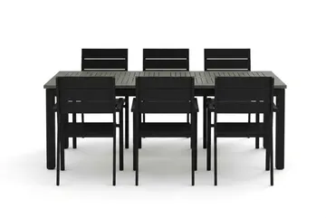 Monaco utomhus matgrupp förlängningsbart 210/310x90 med 6 Tunis stapelstolar - Svart/Grå - Products - Utemöbler & utemiljö - Utegrupp - Matgrupp utomhus