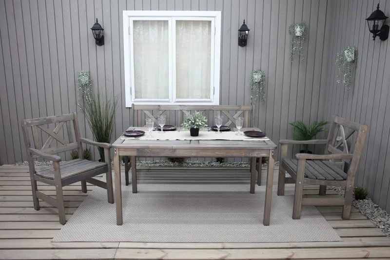 Olivo Matgrupp Utomhus + 2 Utestolar + Bänk Utomhus - Grå - Products - Utemöbler & utemiljö - Utegrupp - Matgrupp utomhus