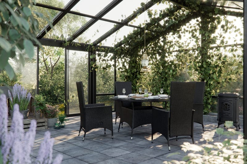 Thor Matgrupp Ø140 + 4 Jenny Ställbar Fåtölj m Dyna - Svart - Products - Utemöbler & utemiljö - Utegrupp - Matgrupp utomhus