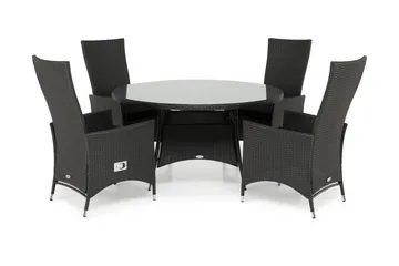 Thor Matgrupp Ø140 + 4 Jenny Ställbar Fåtölj - Svart - Products - Utemöbler & utemiljö - Utegrupp - Matgrupp utomhus