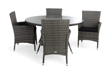 Thor Matgrupp Utomhus Ø140 + 4 Thor Fåtölj m Dyna - Grå/Grå/Svart - Products - Utemöbler & utemiljö - Utegrupp - Matgrupp utomhus