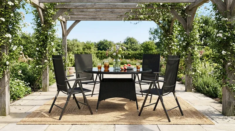 Thor utomhus rund matgrupp 140 cm med 4 Maggie positionsstolar - Svart - Products - Utemöbler & utemiljö - Utegrupp - Matgrupp utomhus