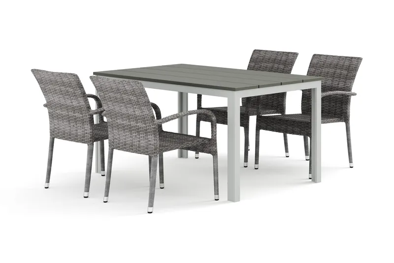 Tunis utomhus matgrupp 140x90 cm med 4 Thor Light utefåtöljer - Vit/Grå - Products - Utemöbler & utemiljö - Utegrupp - Matgrupp utomhus