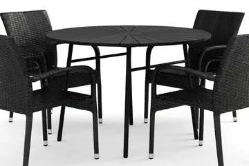 Tunis utomhus rund matgrupp 120 cm med 4 Thor Light utefåtöljer - Svart/Svart - Products - Utemöbler & utemiljö - Utegrupp - Matgrupp utomhus